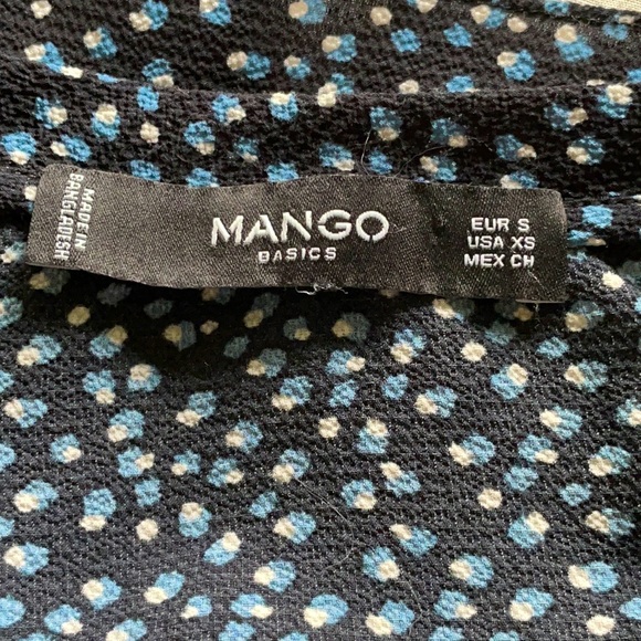 Mango Navy Blue Crew Neck Top With White & Light Blue Specs, Size XS - Picture 12 of 14